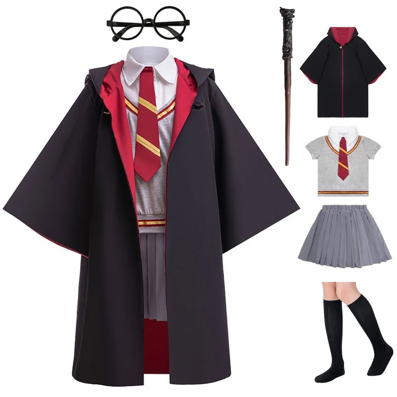 Children's Halloween Movie Cosplay Costume Girls Striped Top + Cape Casual Suit Carnival Halloween Birthday Magic School Dress