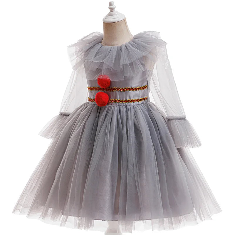 Gray Girls Joker Movie Cosplay Halloween Costume Tutu Dress Creepy Clown Thriller Party Clothes Children Tulle Fancy Party Dress