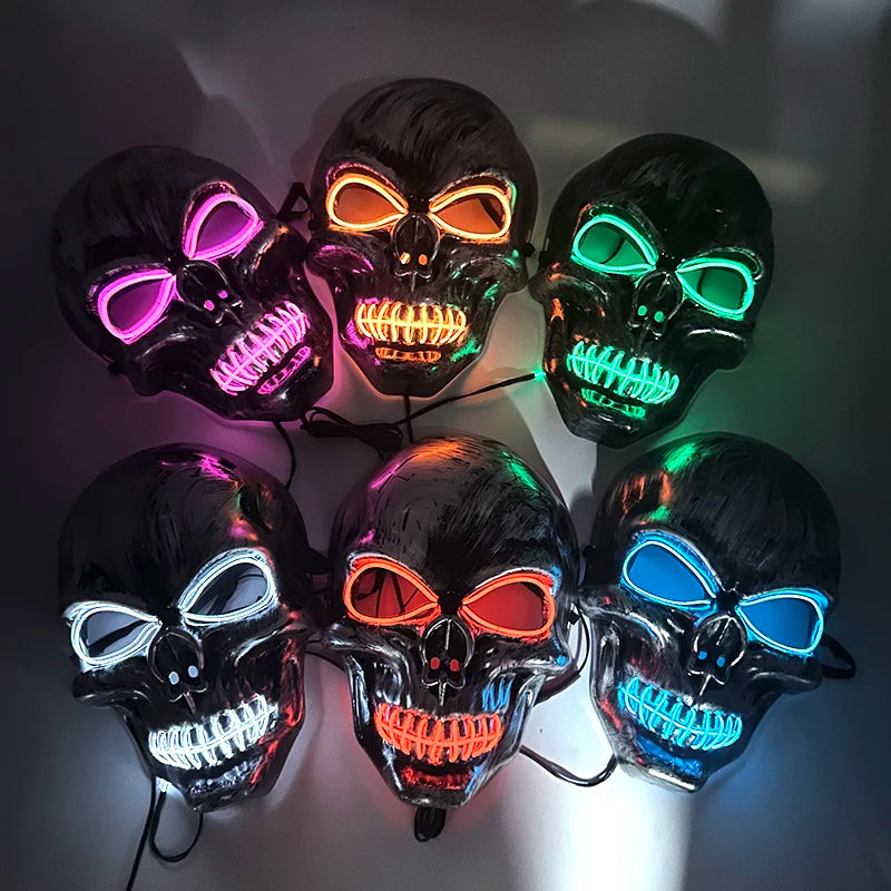 Carnival LED Glowing Mask Luminous Skull Mask Horror Masquerade Party Neon Skeleton Mask Festival Halloween Props