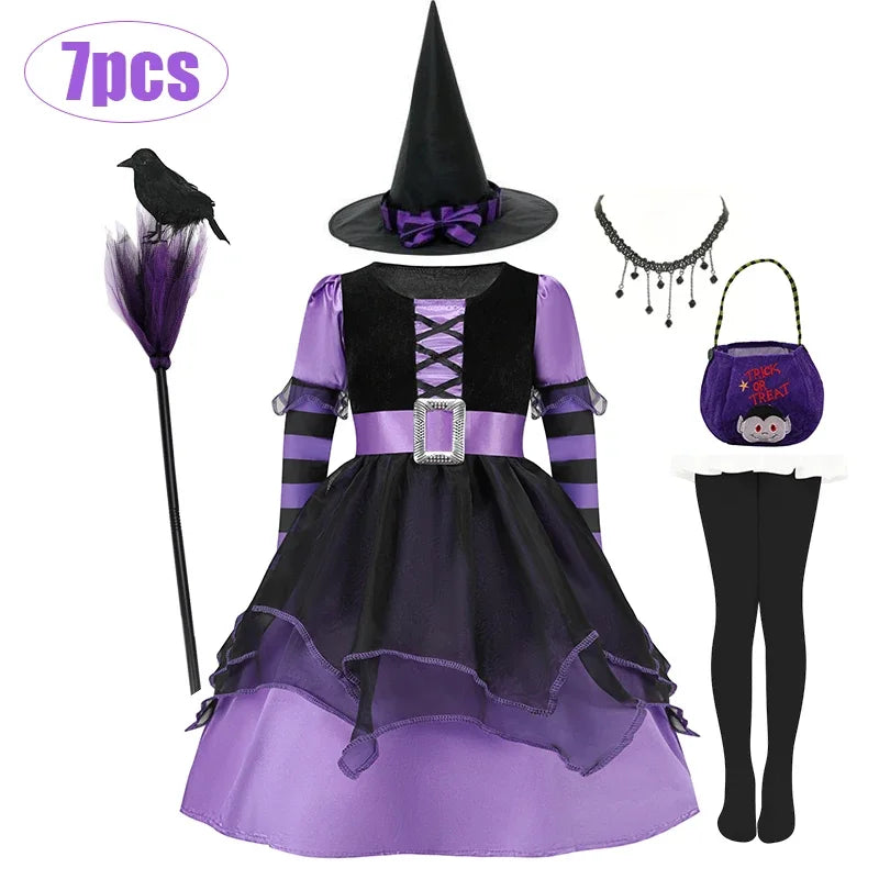 Halloween Vampire Costume for Kids Girls Devil Witch Gothic Ghost Bride Clothes Demon Bride Queen Cosplay Carnival Party Dresses