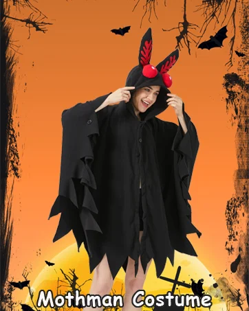 Unisex Mothman Costume, Mothman Cosplay Hooded Christmas Costumes Party Cape, Halloween Costumes Party Dress Up