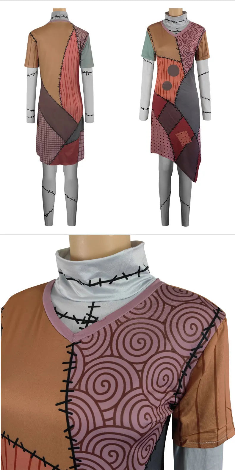 The Night Before Christmas Sally  Skellington Costume Cosplay Wig Hair Scary Horror Halloween Costume Women Party Fancy Dress