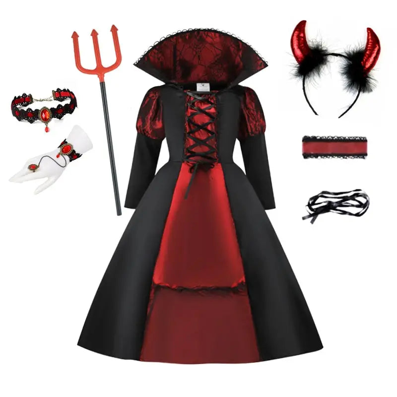 Girls Halloween Ghost Bride Costume  Vampire Dress Up Child Evil Terror Vampiress Role Play Carnival Party Cosplay  Outfits