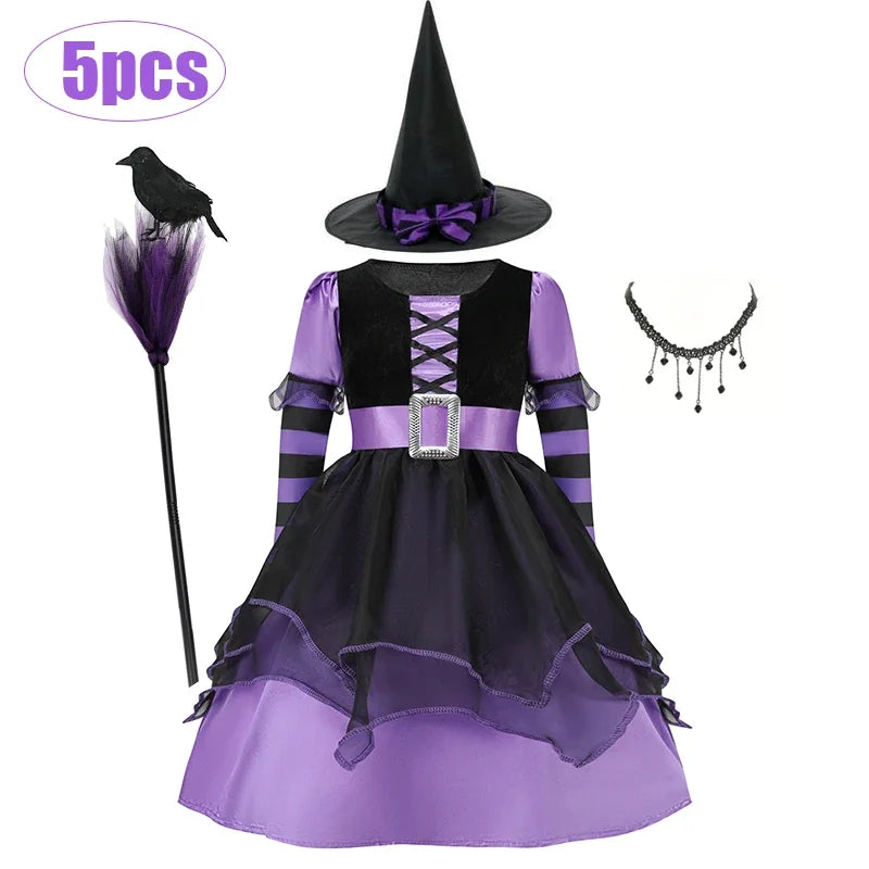 Halloween Vampire Costume for Kids Girls Devil Witch Gothic Ghost Bride Clothes Demon Bride Queen Cosplay Carnival Party Dresses