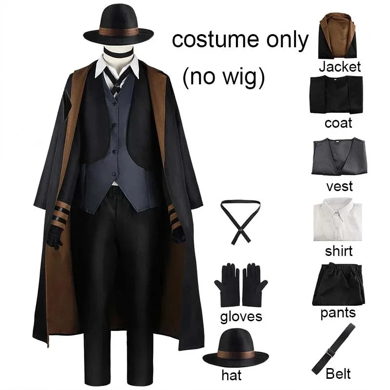 Nakahara Chuuya Cosplay Costume  Include Hat Uniform Trench Coat Pants Big Size Outfits Halloween Party for Comic Con