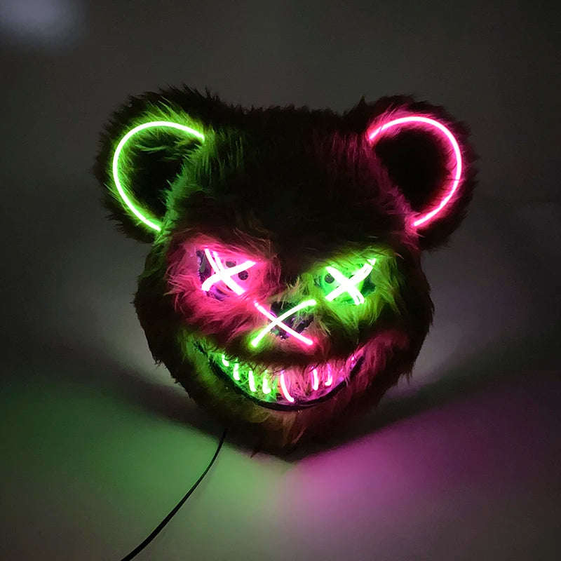 Halloween Light Up Horror Mask Glowing Bloody Bear Killer Mask Flashing Neon Scary Bear Mask for cosplay killer mask Decoration