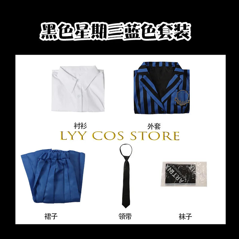 Sinclair Enid Cosplay Anime Costume School Uniform Wednesday Jacket Skirt Suit Wig Set Halloween Party Outfit for Women Girl