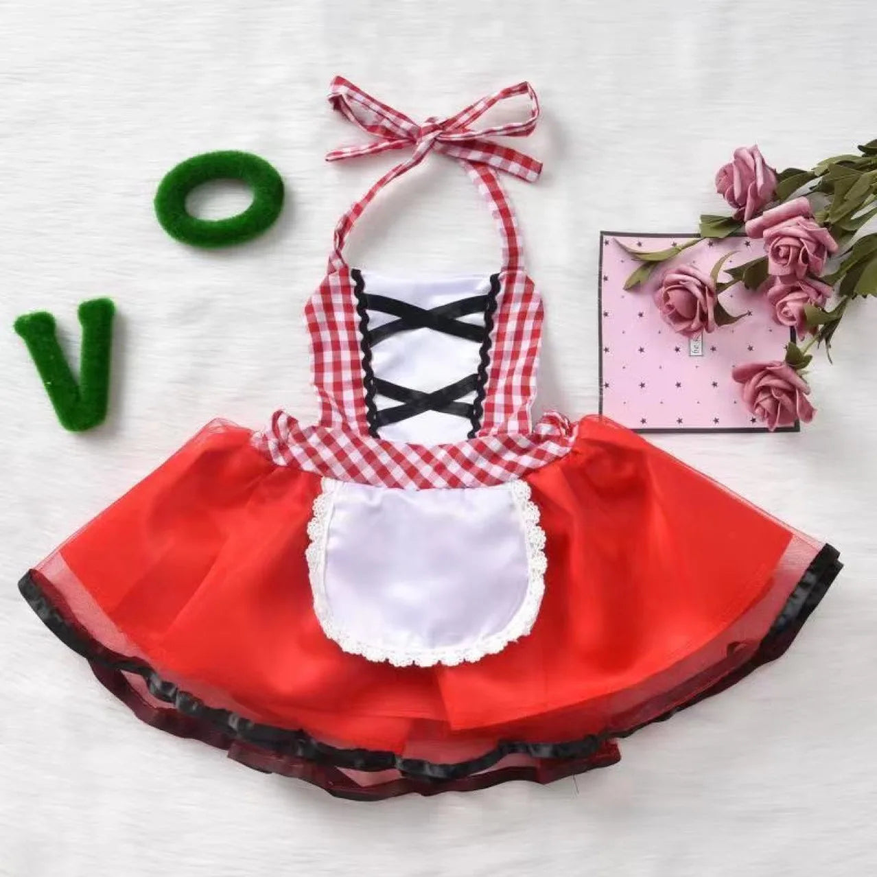 Baby Girls Cosplay Little Red Riding Hood Halloween Costume With Cape Dress up Halloween Red Princess Cloak Performance Dress