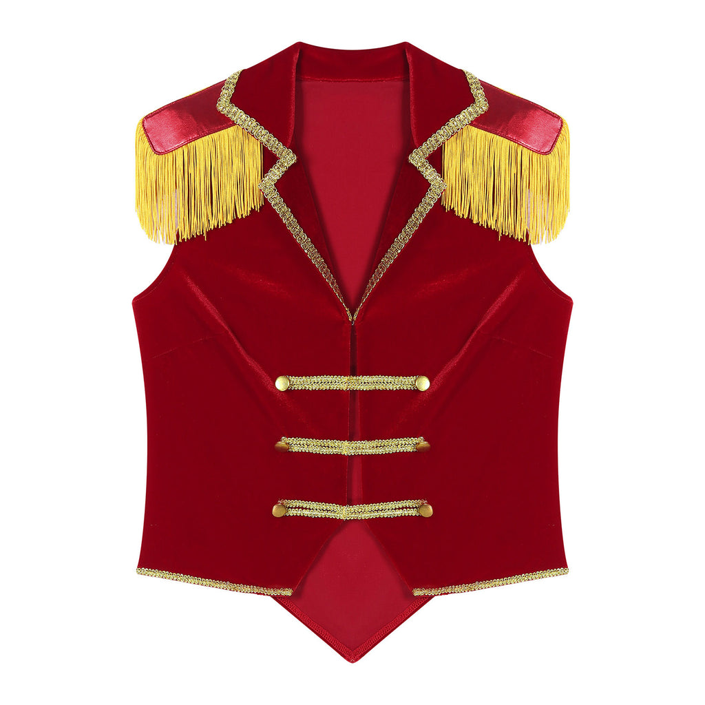 Womens Circus Ringmaster Costumes Halloween Showman Cosplay Tailcoat Lapel Vest Jacket Ringleader Lion Tamer Velvet Waistcoat