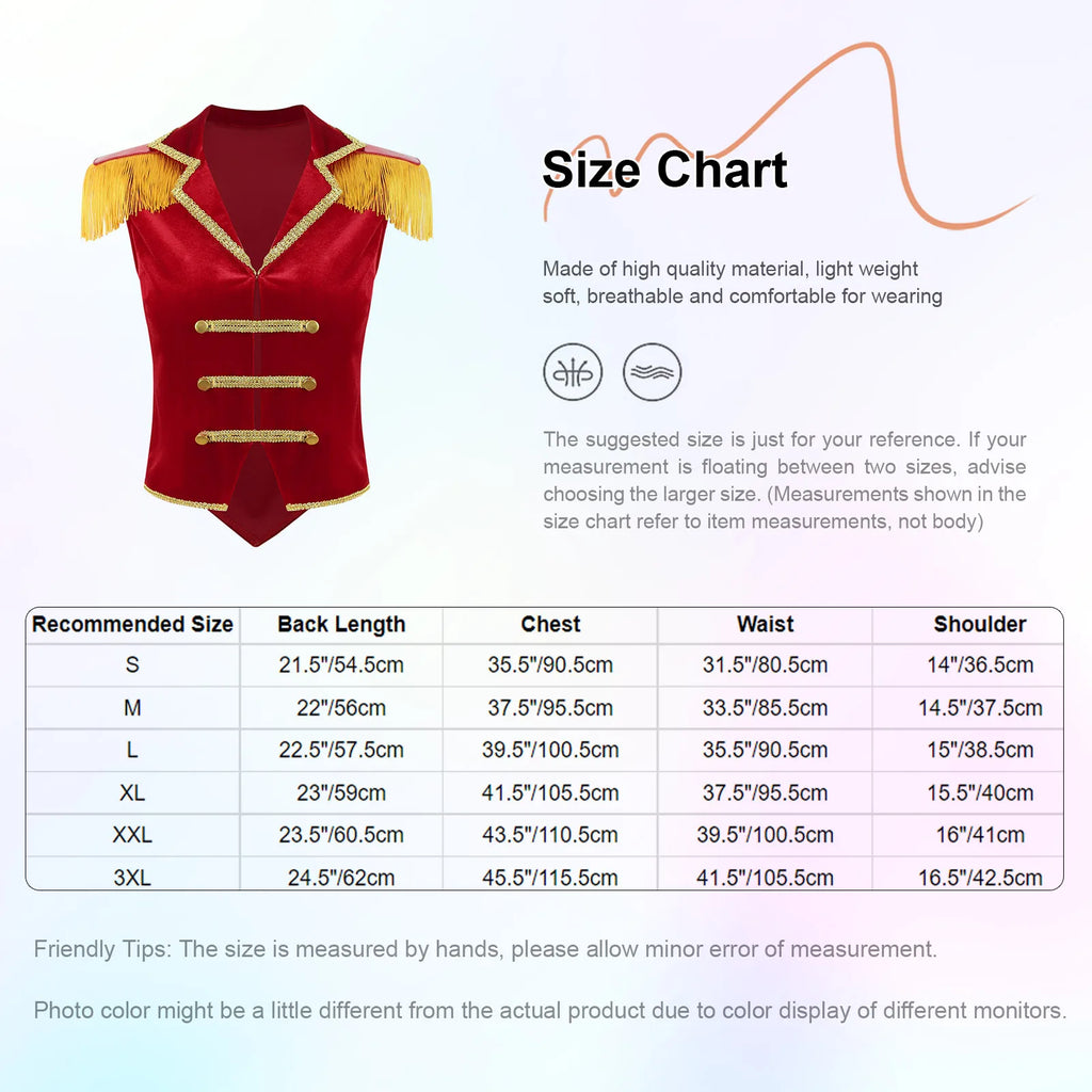 Womens Circus Ringmaster Costumes Halloween Showman Cosplay Tailcoat Lapel Vest Jacket Ringleader Lion Tamer Velvet Waistcoat