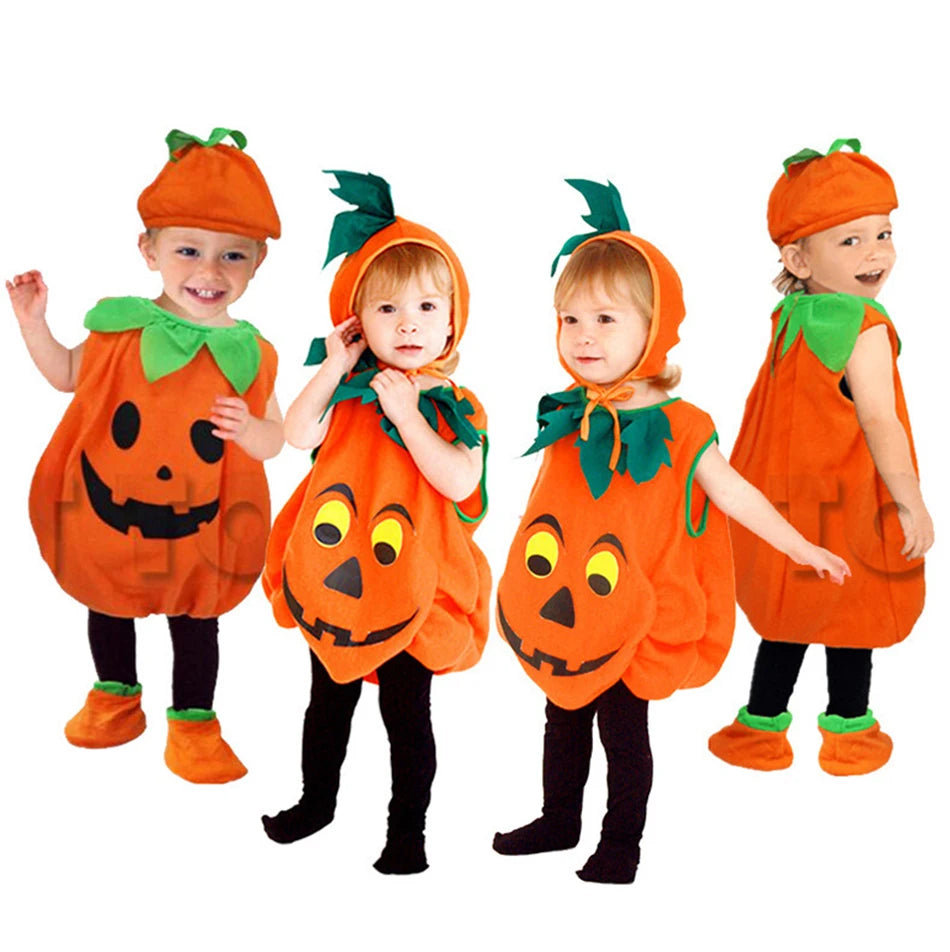 Kids Pumpkin Costume with Hat Boys Girls Halloween Cosplay Costume Children Cosplay Stage Performance Party Clothing