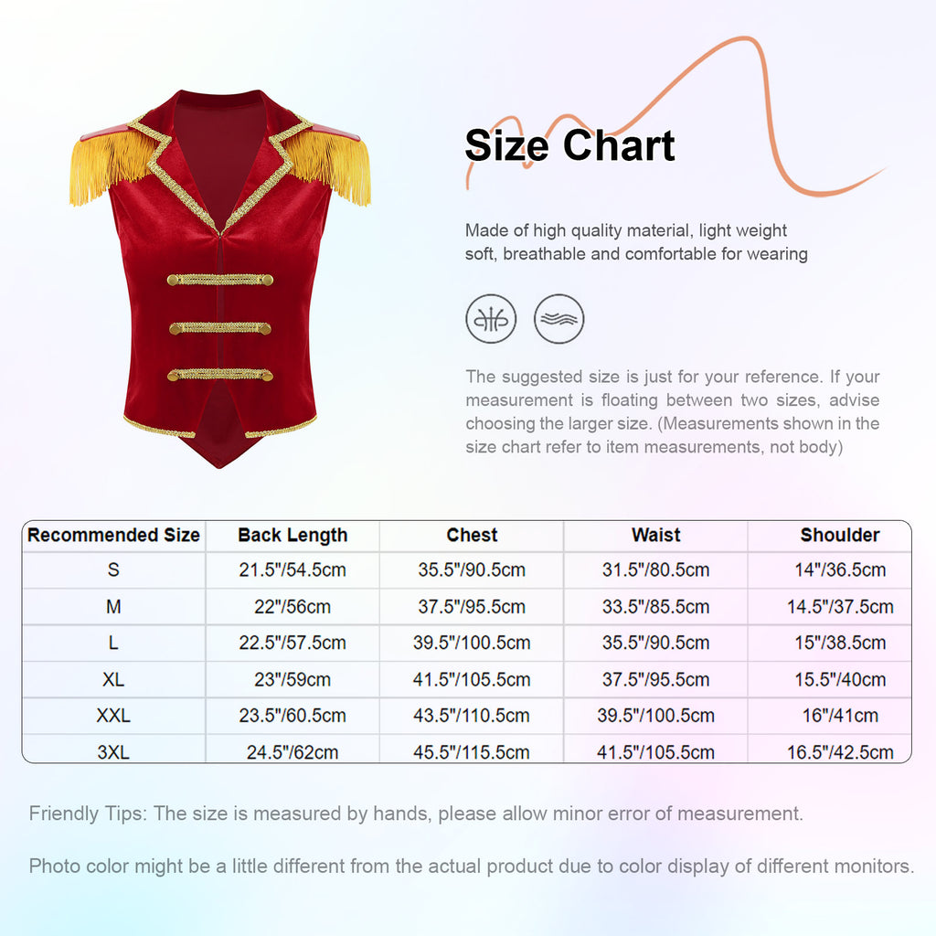 Womens Circus Ringmaster Costumes Halloween Showman Cosplay Tailcoat Lapel Vest Jacket Ringleader Lion Tamer Velvet Waistcoat