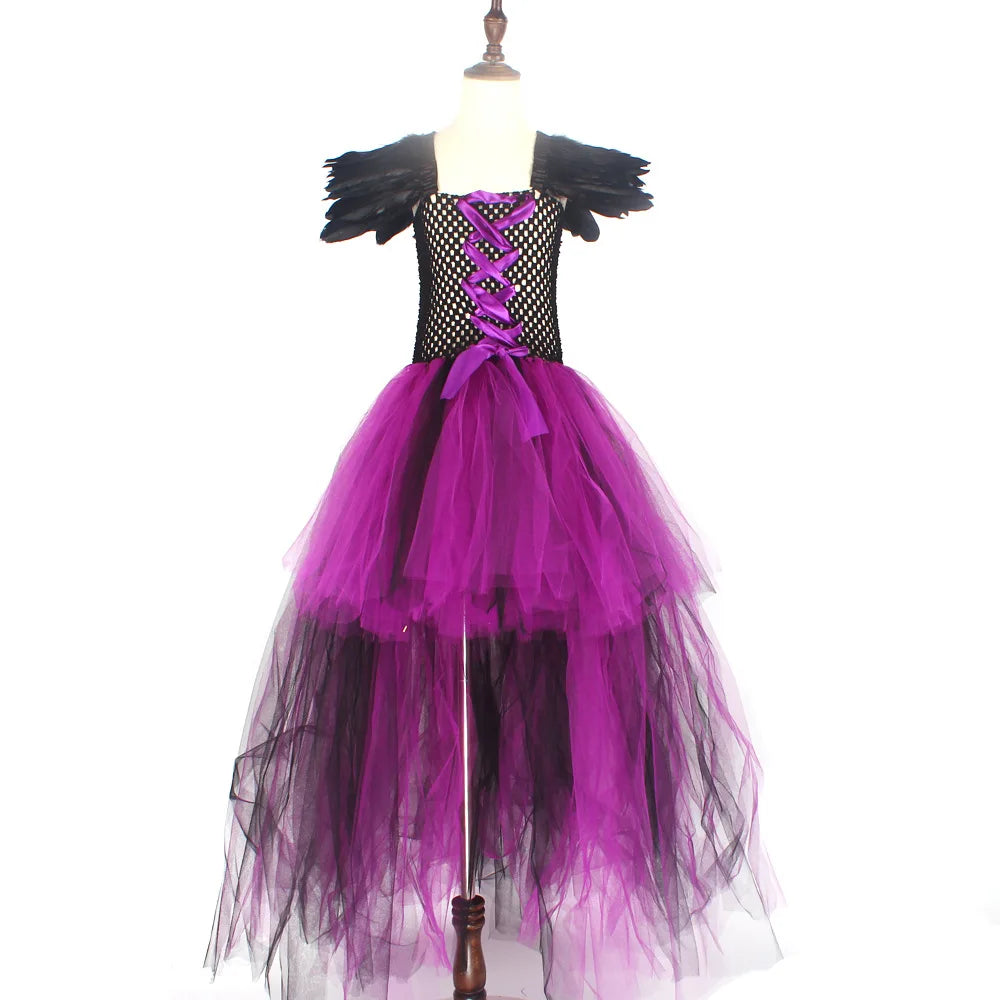 Maleficent Halloween For Children Costume Tulle Purple Black Dress Girls Cosplay Vestidos Party Evil Queen Mesh Princess Dresses