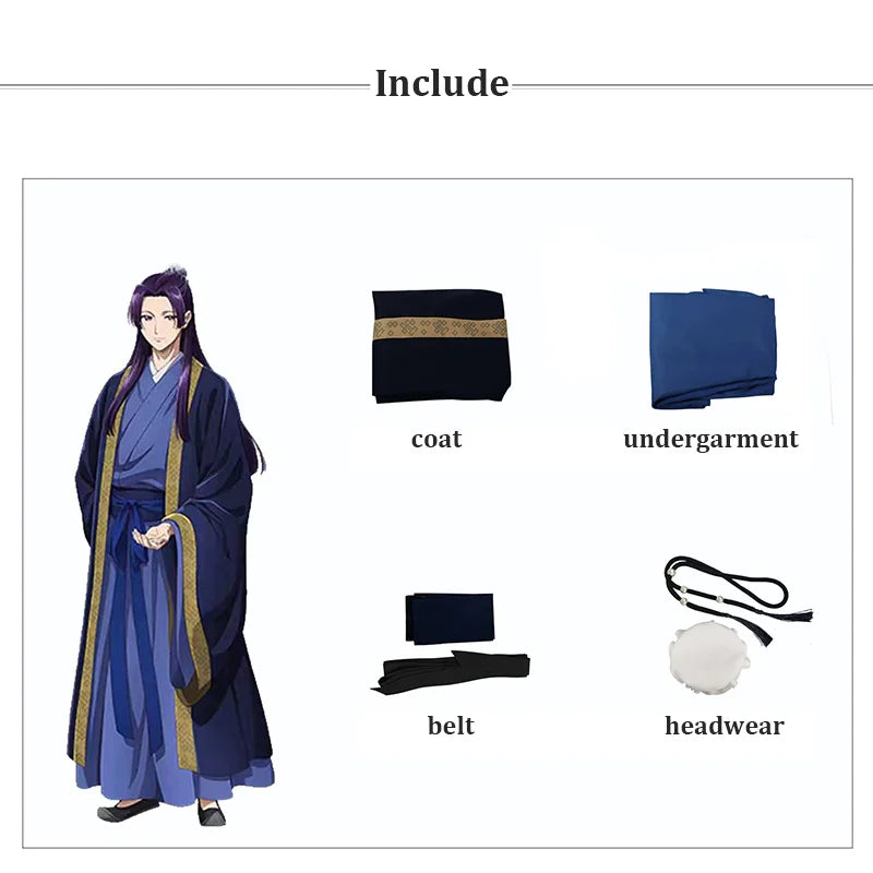 Jinshi Cosplay Apothecary Diaries Costume Wig Men Kimono Robe Suit with Headwear Anime Kusuriya No Hitorigoto Outfits