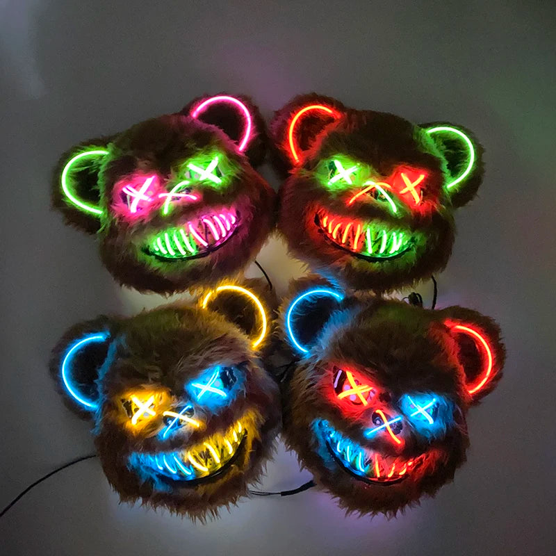 Light Up Japanese Oni Devil Mask LED Luminous Prajna Horror Mask Full Face Halloween Bar Party Props Neon Glowing Demon Mask
