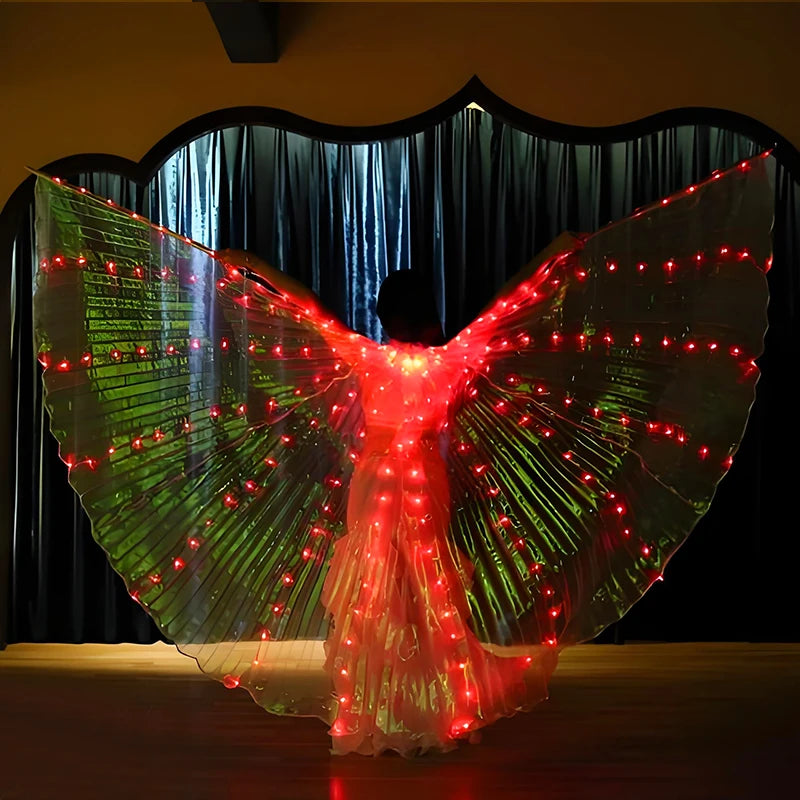 LED Belly Dance Fairy light wings Glowing silk butterfly wings luminous dancing cloak clothes for women girl Performance costume