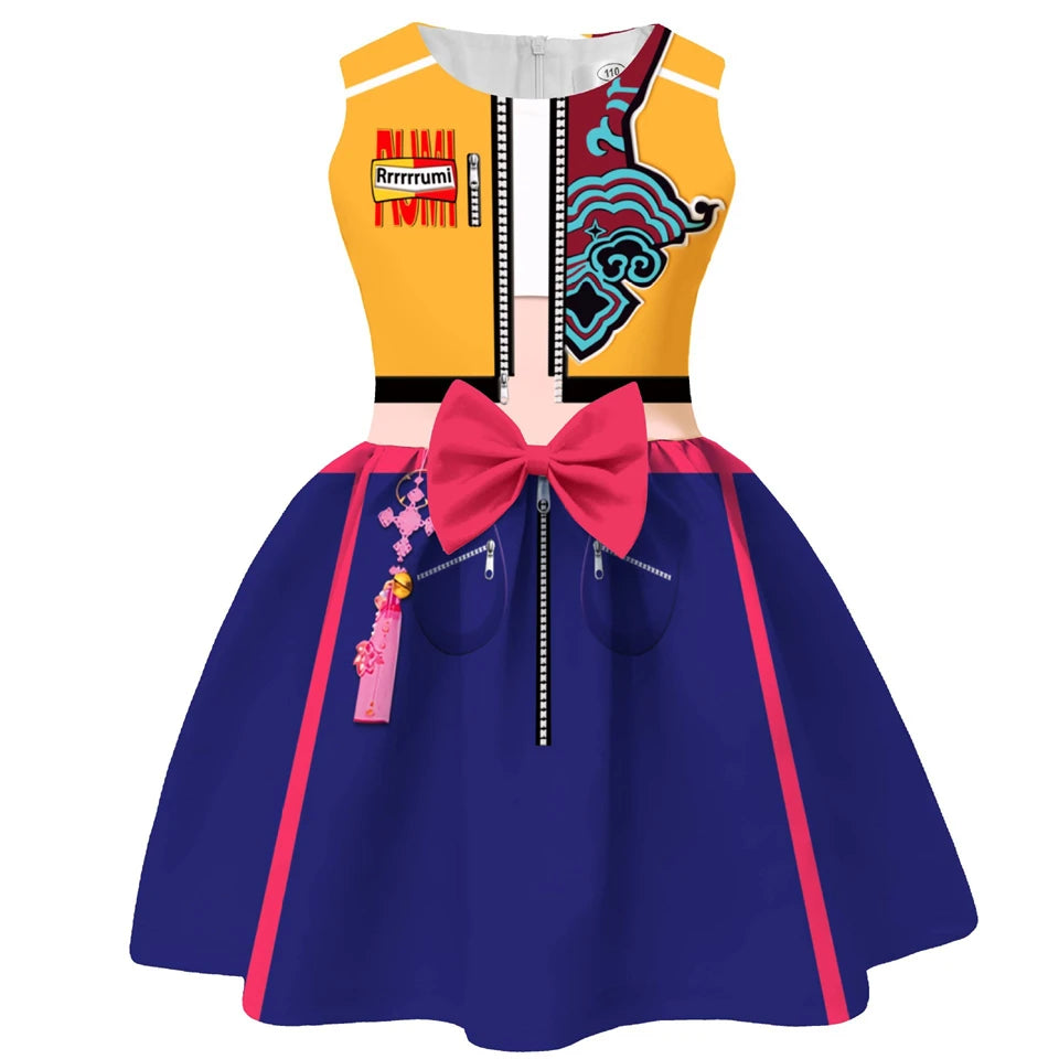 KPop Demon Hunters Kids Clothes Festival Children Halloween Cosplay Pop Singer Rumi Mira Zoey Masquerade Carnival Party Dress