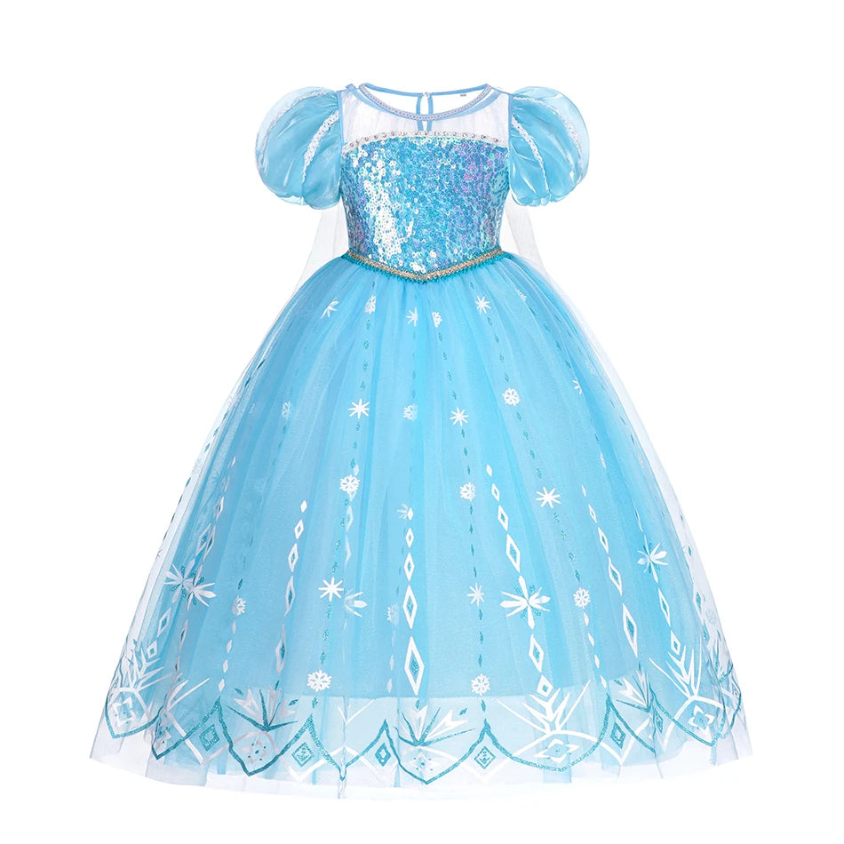 Elsa Girls Dress Frozan Cosplay Costume Princess Dresses Queen Snow Queen Wedding Luxurious With Cloak Carnival Gown Dresses Up