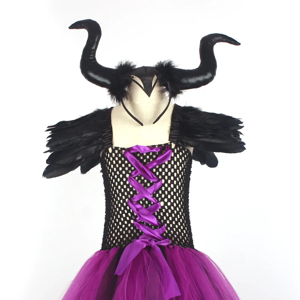 Maleficent Halloween For Children Costume Tulle Purple Black Dress Girls Cosplay Vestidos Party Evil Queen Mesh Princess Dresses