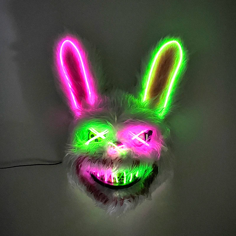 LED Bloody Rabbit Mask Horror Dance Masquerade Cosplay Decoration Cool Glowing Killer Rabbit Mask Scary Bloody Bear Mask For Men