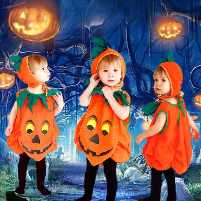 2025 Kids Halloween Party Costume Romper with Hat Shoes Toddler Pumpkin One-Piece Boy Girl Baby Jumpsuit Cosplay Clothing Set