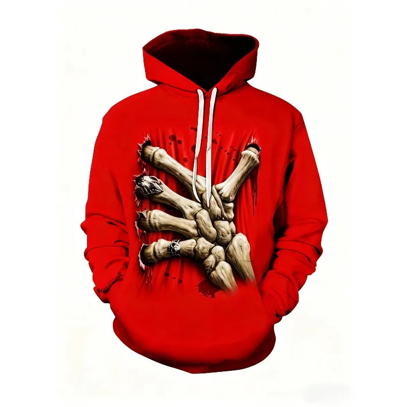 2025 3D Printed Skull Pattern Men's Halloween Gothic Horror Pattern Long Sleeve Hoodie Fashion Creative Design