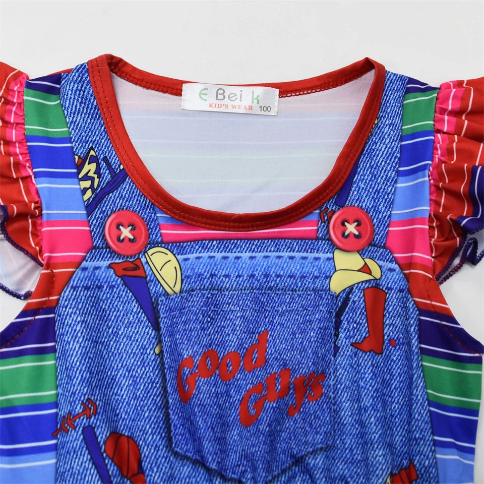 Child Role Play Ghost Doll Chucky Dress for Girls 2-10Y Kids Halloween Cosplay Horror Ghost Masquerade Carnival Party Costume