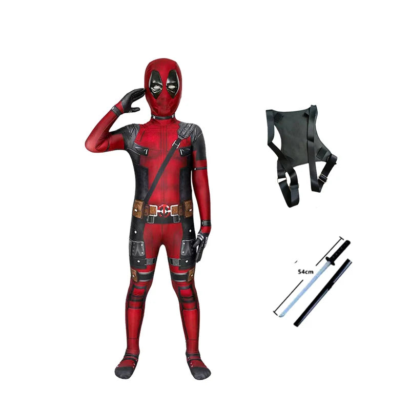 Superhero Deadpool Costume Kids New Deadpooling 3 Cosplay Cosutme Deadpool3 Full Children Costume Bodysuit Halloween Jumpsuit