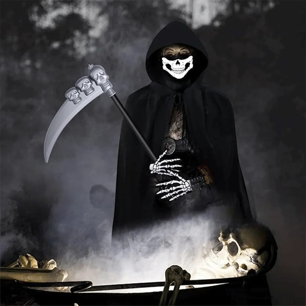 Halloween Grim Reaper Costume Set Halloween Cape Adult Kid Role Playing Props Grim Reaper Ghost Scythe Mask and Gloves Unisex