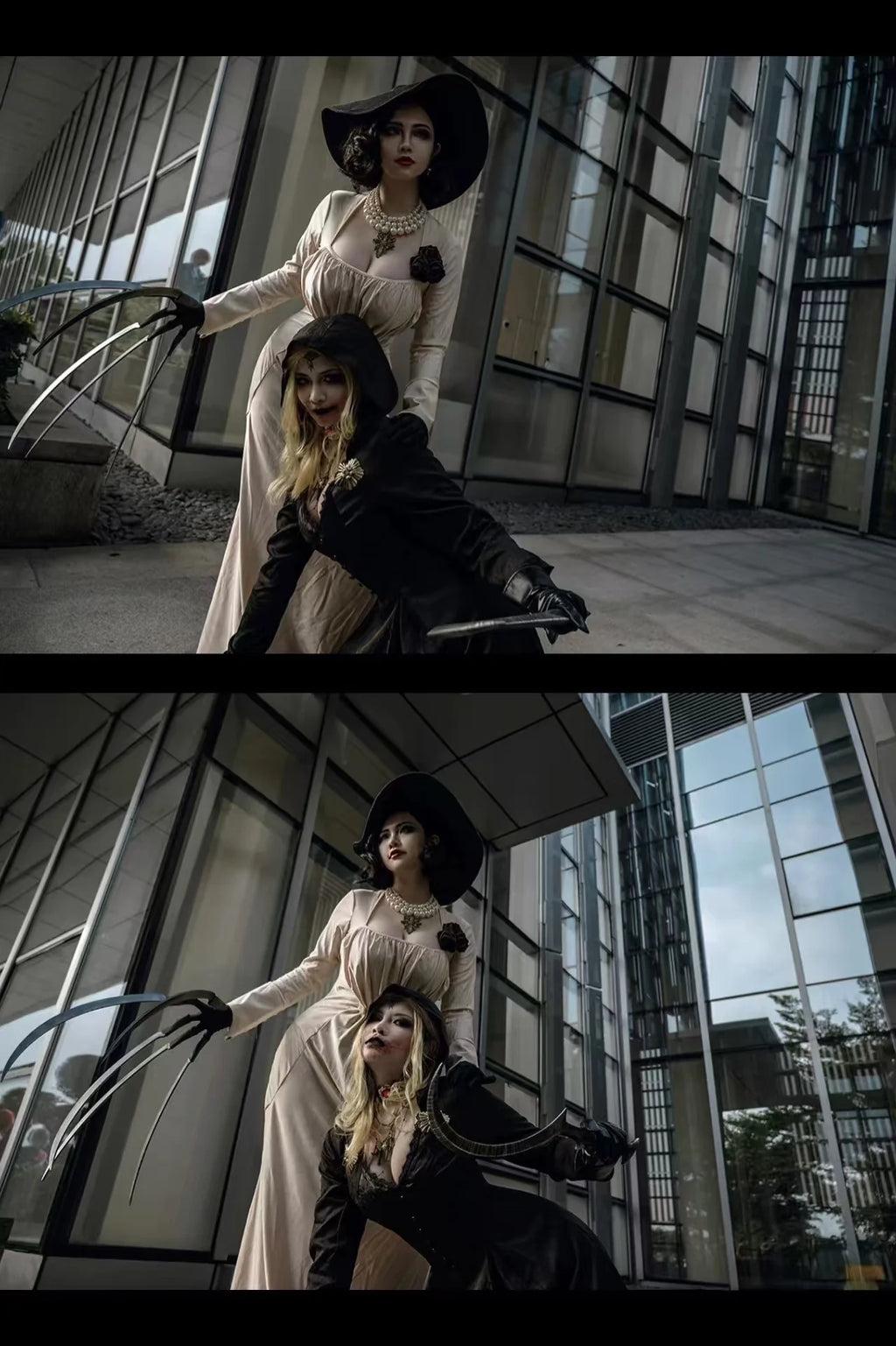 In Stock Moth Lady Evil Cosplay Fantasia Village Vampire Lady Dimitrescu Costume Women Black Dress Halloween Carnival Party Suit