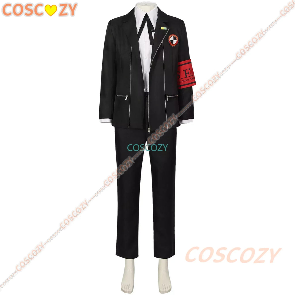 New Game P3 Makoto Yuki Cosplay Costume Wig Gekkoukan High School Uniform Embroidery Black Suit Pants Shirt Daily Wearing Gifts