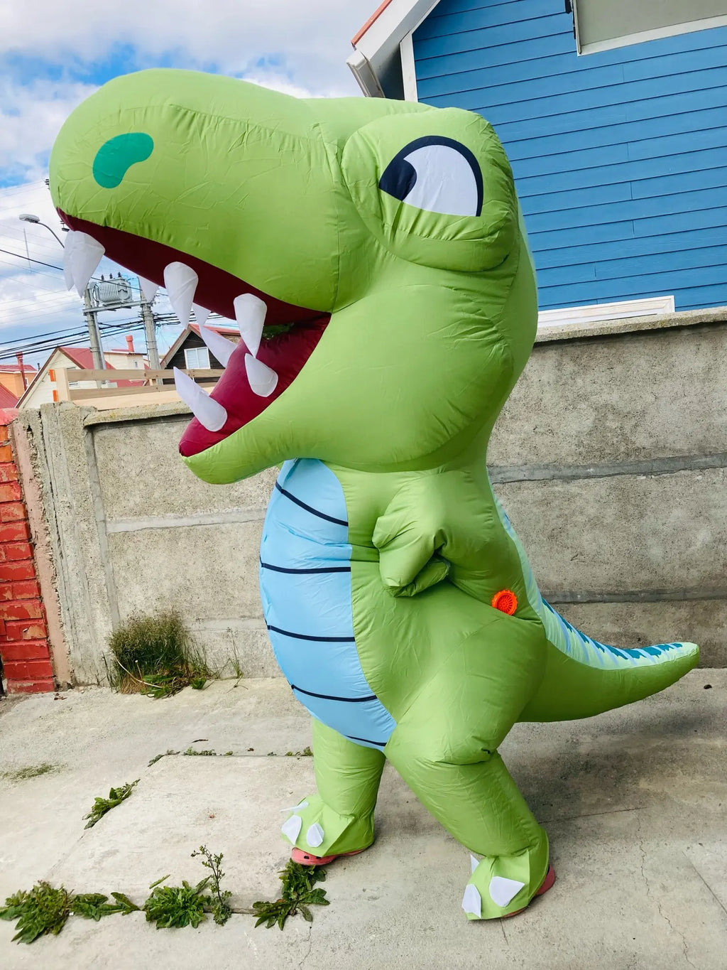 Funny Cartoon Big Mouth Inflatable Green Dinosaur Cosplay Costume Adult Halloween Carnival Party