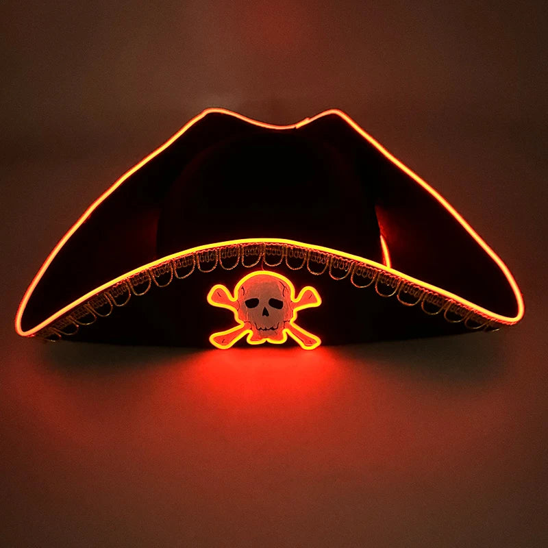 Newstyle Led Captain Hat Halloween Masquerade Pirate Theme Party Cosplay Captain Costumes Accessories Light Up Skull Pattern Hat