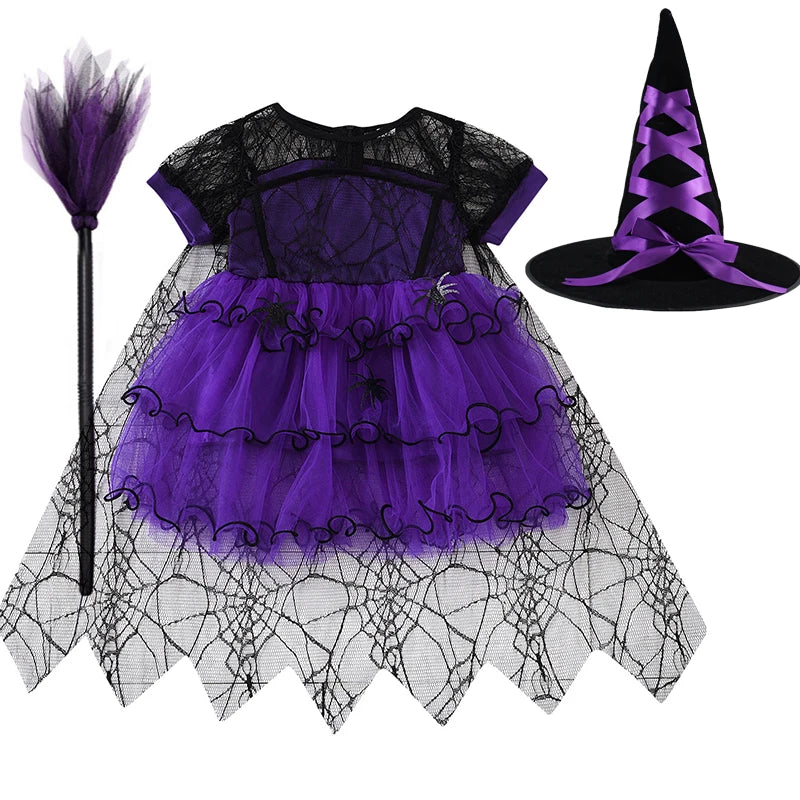 Baby Halloween Costume Girls Princess Spider Mesh Dress Children Vampire Performance Elegant Clothes Witch Dresses 1-6 Y