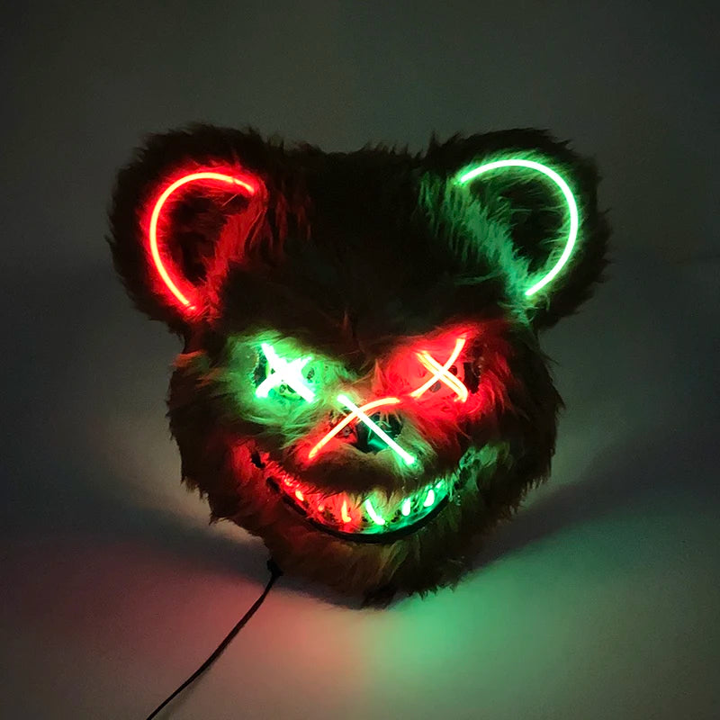 Halloween Light Up Horror Mask Glowing Bloody Bear Killer Mask Flashing Neon Scary Bear Mask for cosplay killer mask Decoration