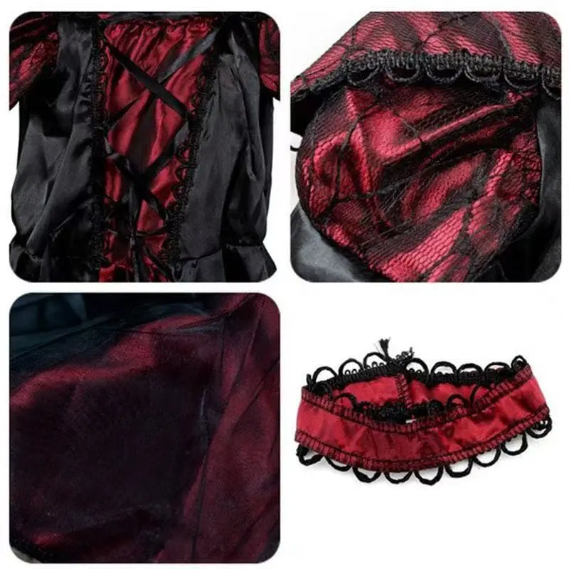 2025 Girls Boys Red Vampire Costume Ghost Bride Gothic Dress Party Kids Cosplay Clothes Halloween Outfit