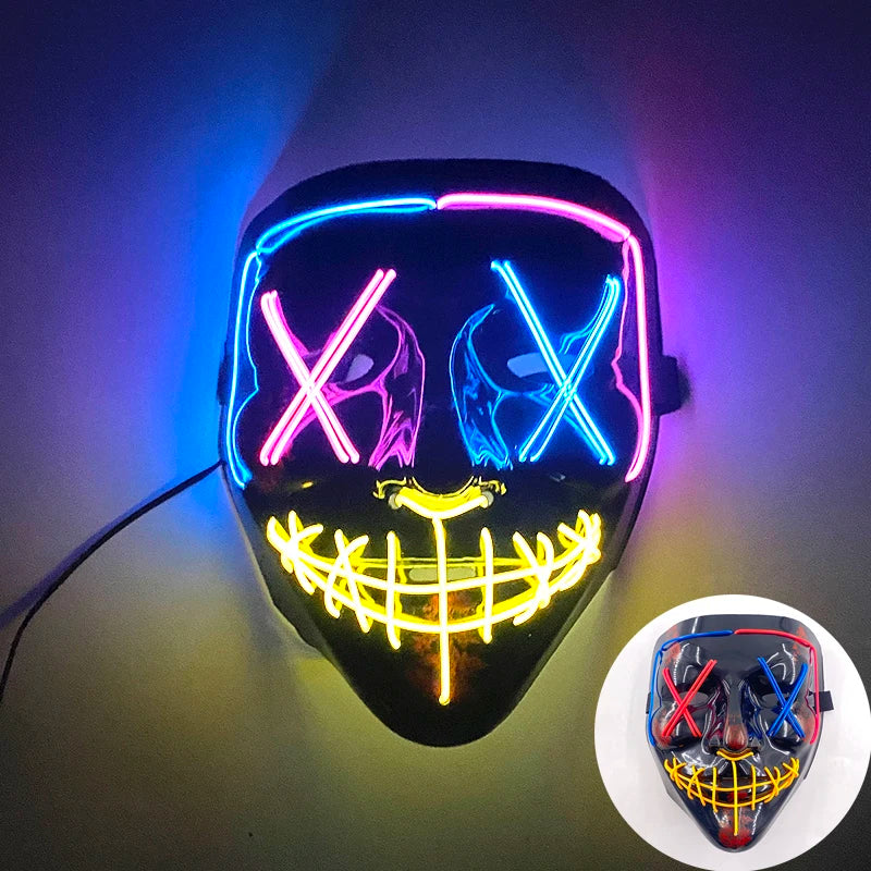 Light Up Japanese Oni Devil Mask LED Luminous Prajna Horror Mask Full Face Halloween Bar Party Props Neon Glowing Demon Mask