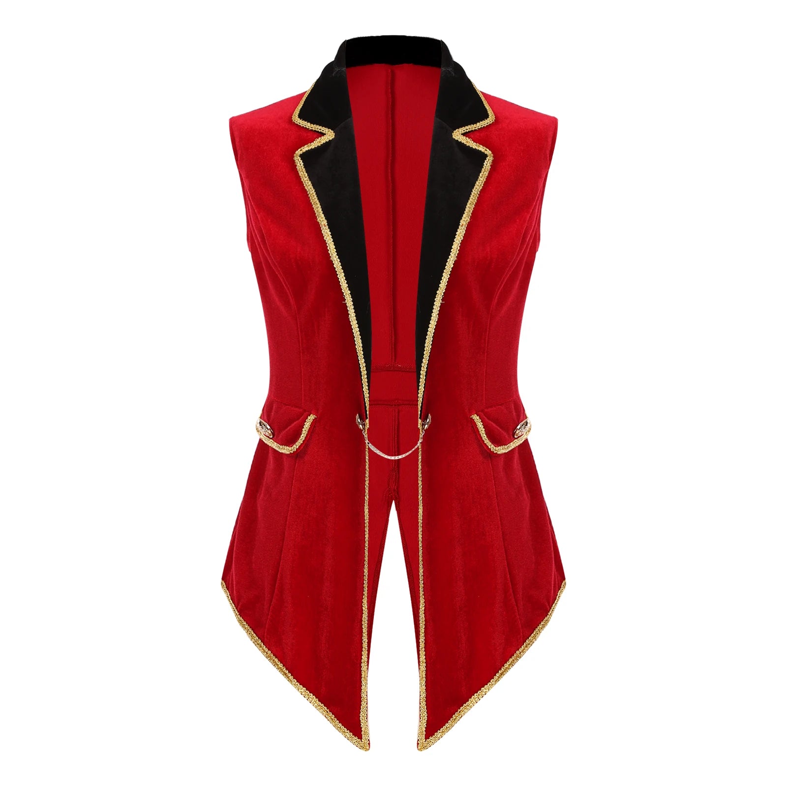 Womens Circus Ringmaster Costumes Halloween Showman Cosplay Tailcoat Lapel Vest Jacket Ringleader Lion Tamer Velvet Waistcoat