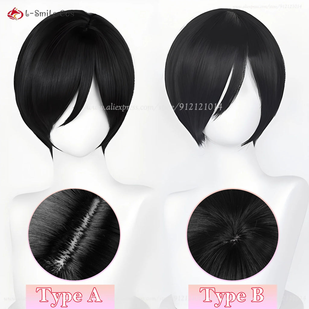 Anime Ada Wong Cosplay Wig Ada Wong Wigs Cosplay 32cm Short Black Heat Resistant Synthetic Hair Woman Party Role Wigs + Wig Cap
