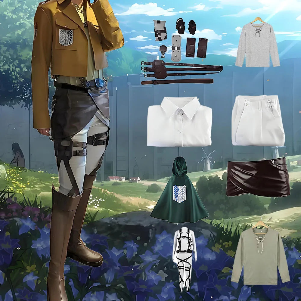 Anime Attack on Titan Levi Ackerman Mikasa Eren Jaeger Soldier Commander Cosplay Suit Belt Investigation Corps Freedom Wings