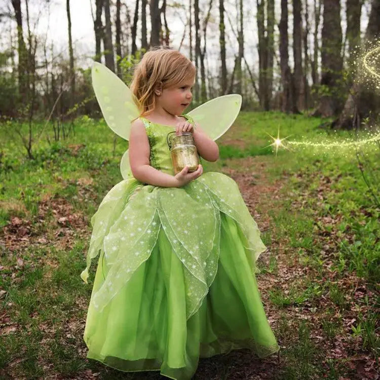 Girls Costume Halloween Costume for Kids Green Fancy Dress Fairy Princess Cosplay Carnival Party