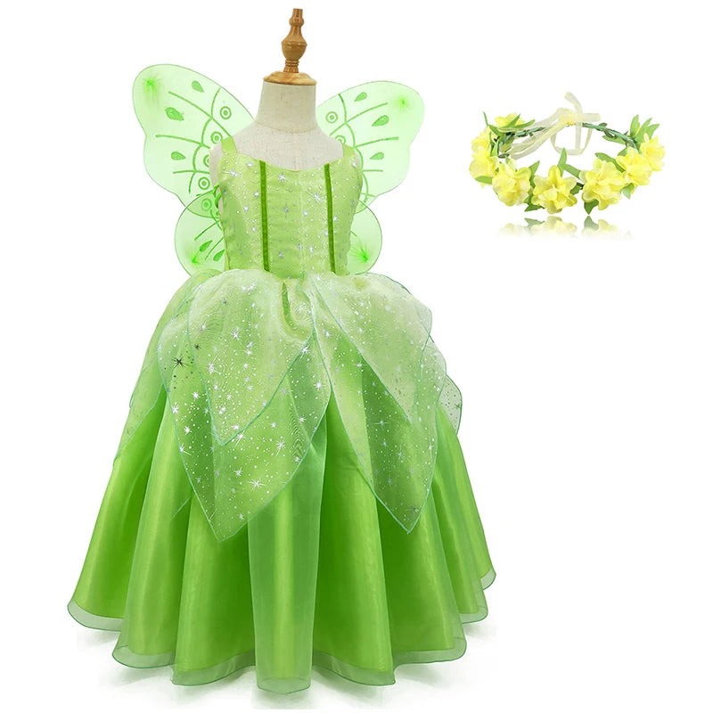 Girls Costume Halloween Costume for Kids Green Fancy Dress Fairy Princess Cosplay Carnival Party