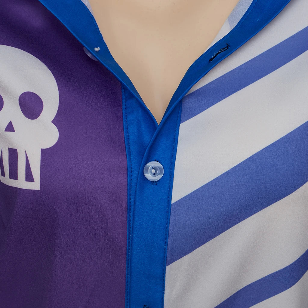 Anime Horseman Sarah Lynn Cosplay Shirt Skull And Horizontal Stripe Blue Print Shirt Costume Adult Student Casual Top Blouse