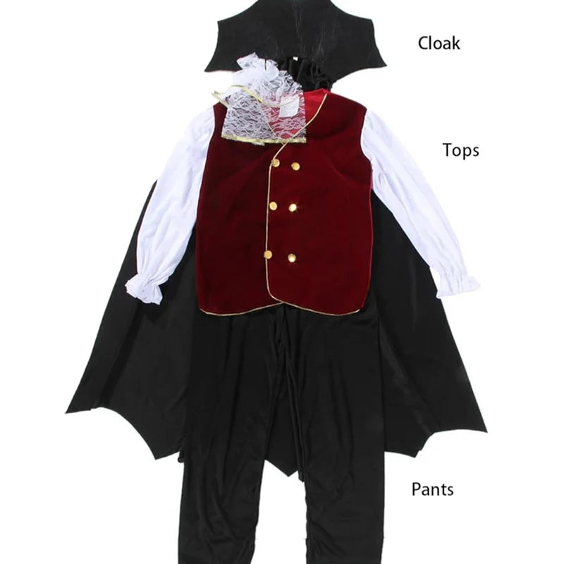 2025 Girls Boys Red Vampire Costume Ghost Bride Gothic Dress Party Kids Cosplay Clothes Halloween Outfit