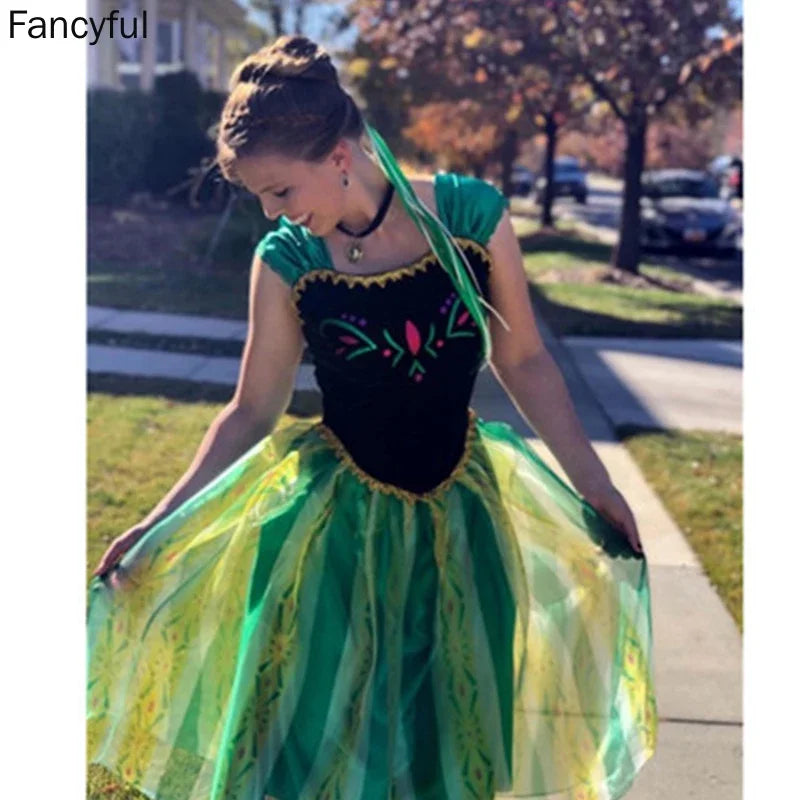 Adult Princess Dress Anna Cosplay Dress Performance Dresses Birthday Party Costume Halloween Carnival Dress Vestidos