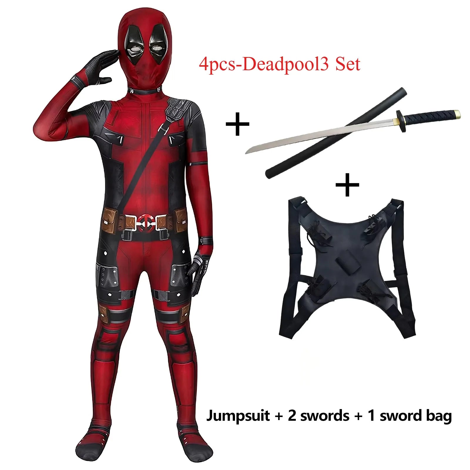 Superhero Deadpool Costume Kids New Deadpooling 3 Cosplay Cosutme Deadpool3 Full Children Costume Bodysuit Halloween Jumpsuit