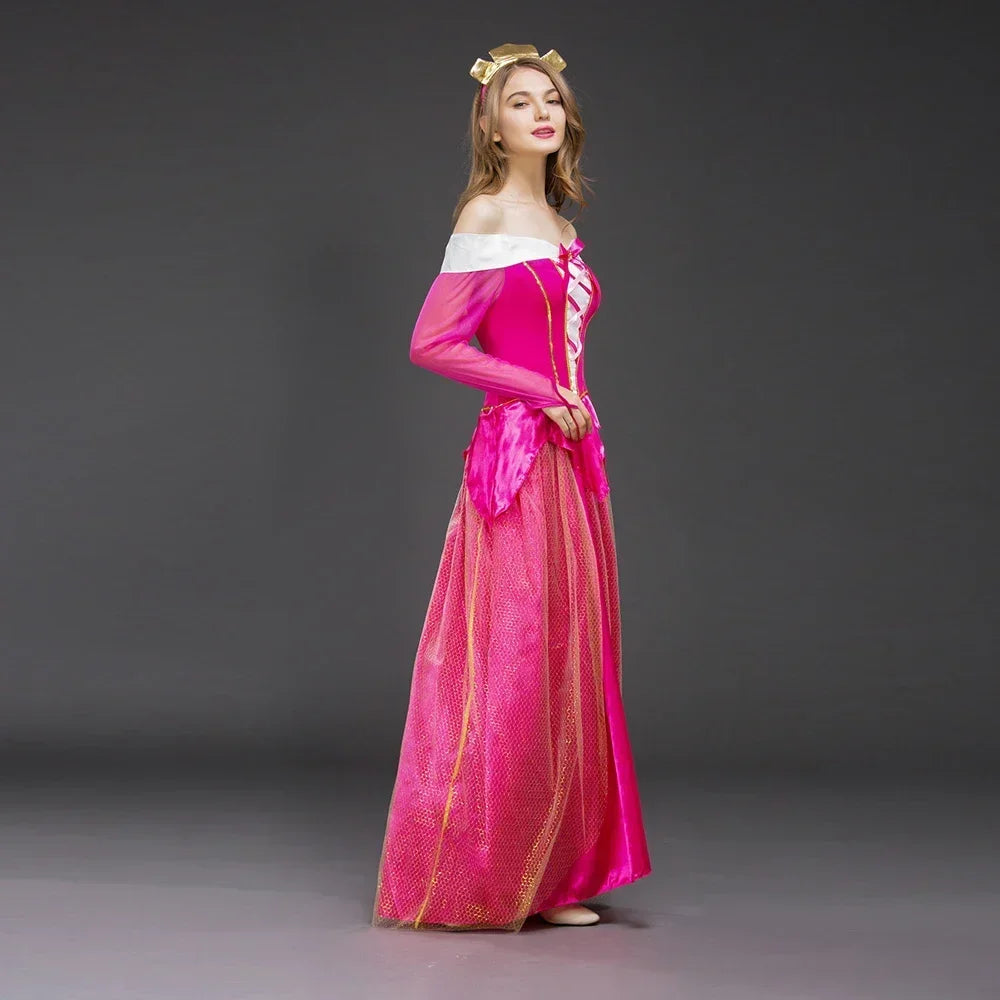 Disney Adult Women Deluxe Pink Sleeping Beauty Princess Aurora Gorgeous Costume for Halloween Carnival Party Ball Fancy Dress