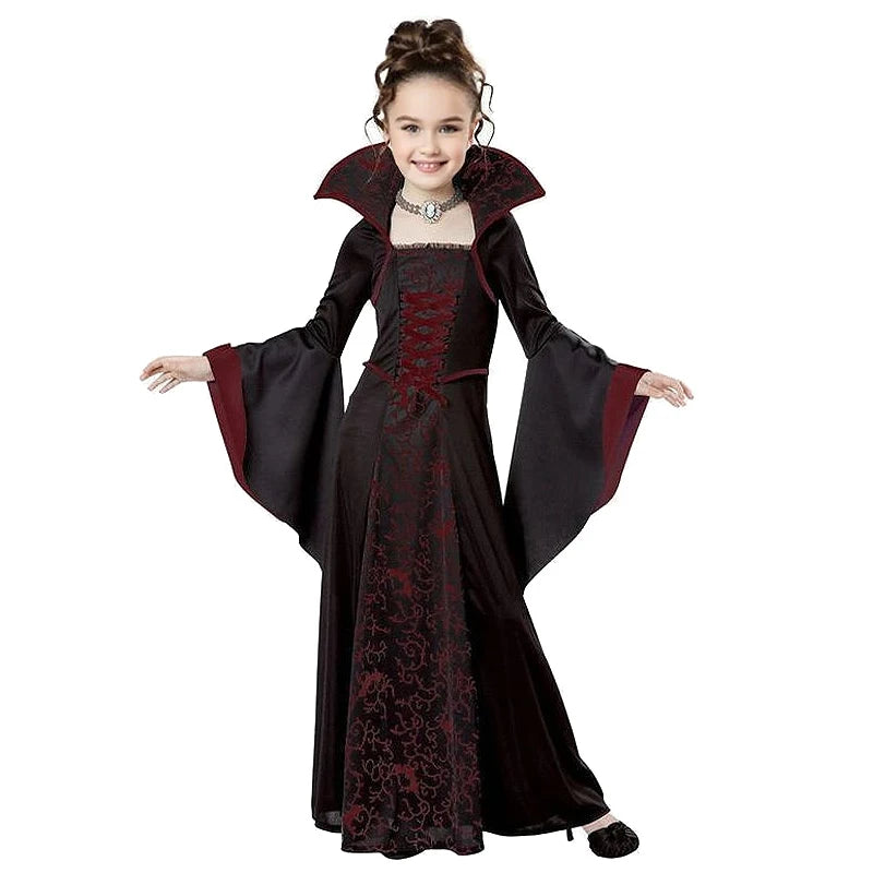 Halloween Costume for Kids Fantasy Vampire Costume Girls Long Tutu Dress Ghost Bride Cosplay Costume Carnival Party Clothes