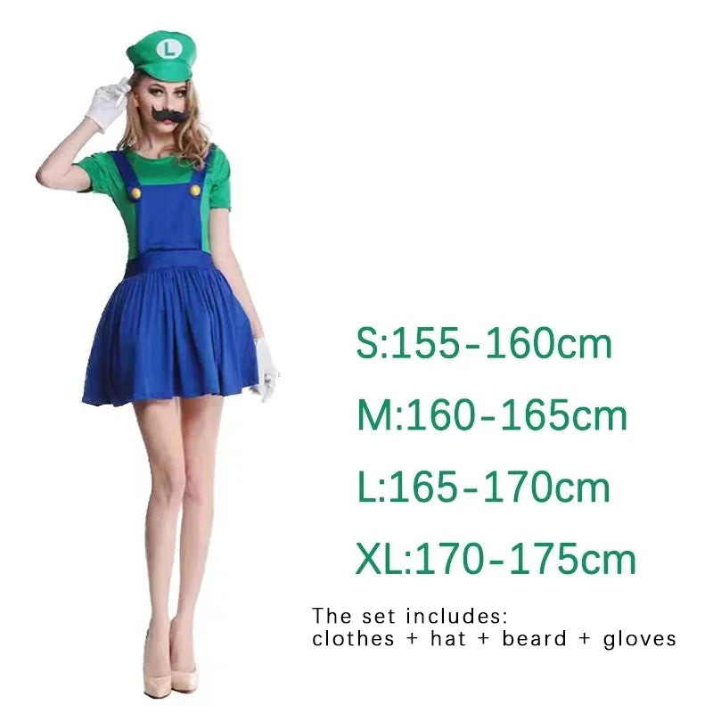 Game Marios Super Luigi Brothers Uniform Set Cosplay Costumes Funny Anime Adult Men Jumpsuit Woman Dress Halloween Costume