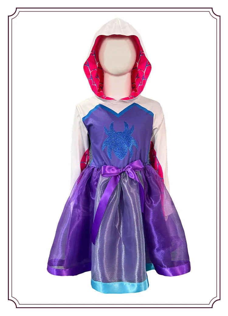 Girls Gwen Ghost Spider Costume Bodysuit Halloween Cosplay Hooded Holiday Party Costumes Fantasy Sexy Dress Up Hoodies Swimsuit